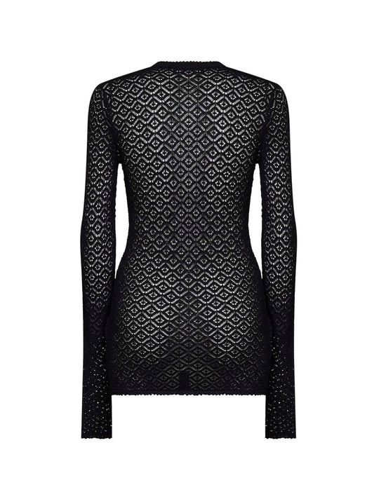 Black stretch lace long cardigan