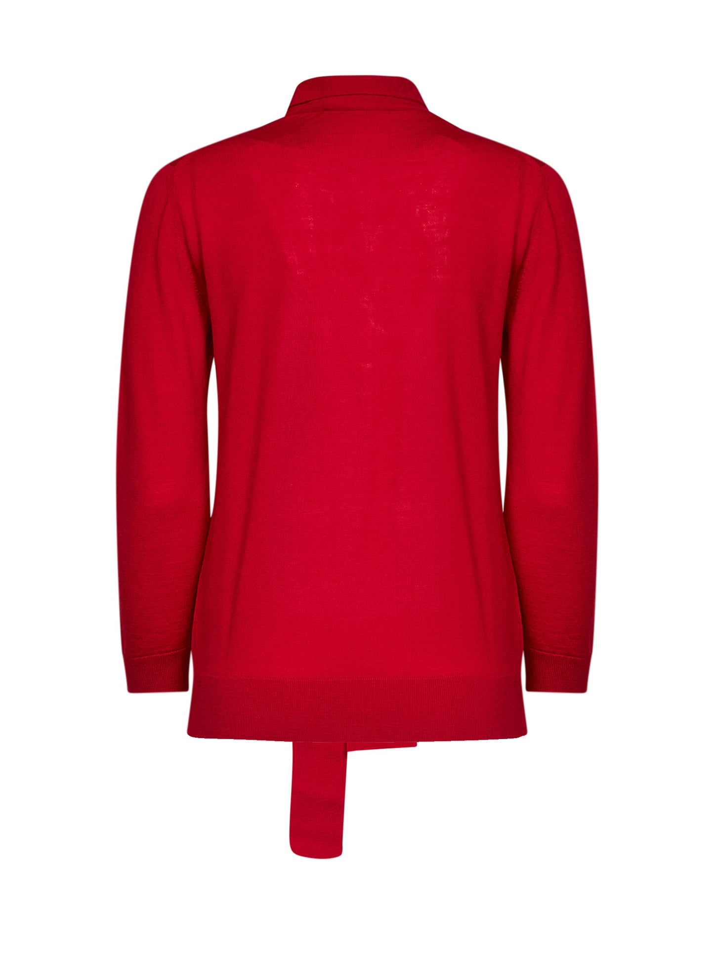 Red wool henley sweater with lavallière tie