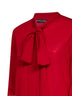 Red wool henley sweater with lavallière tie