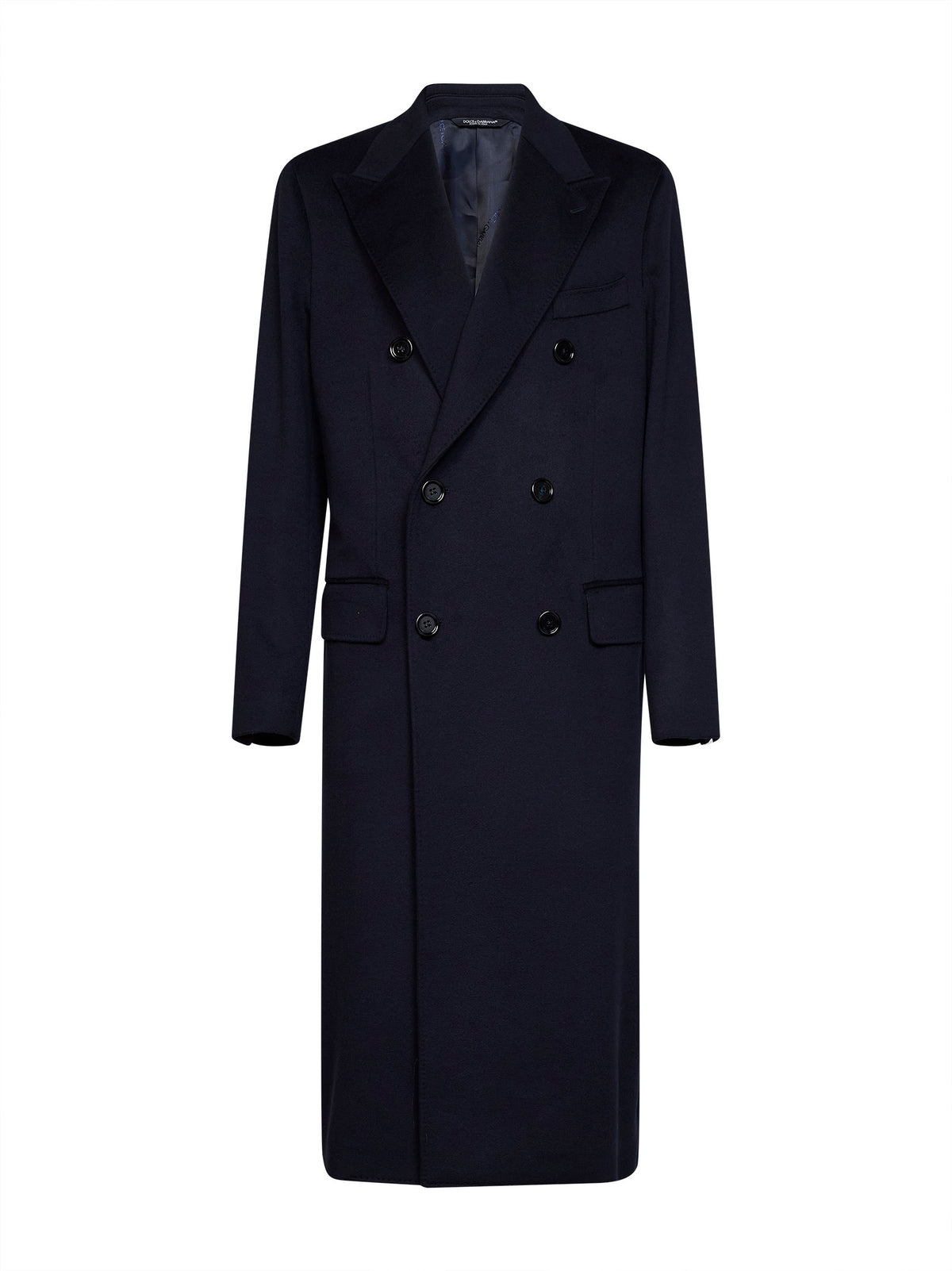 Midnight blue virgin wool long double-breasted coat
