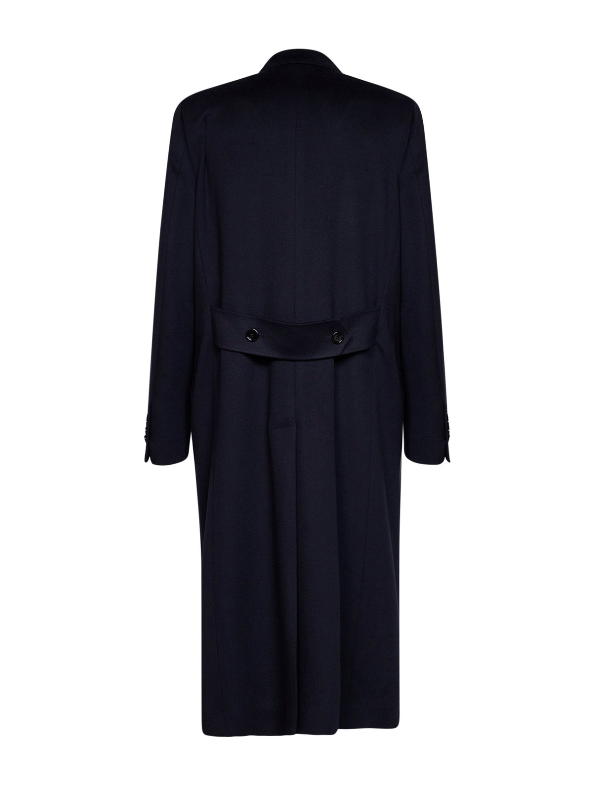 Midnight blue virgin wool long double-breasted coat