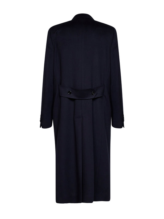 Midnight blue virgin wool long double-breasted coat