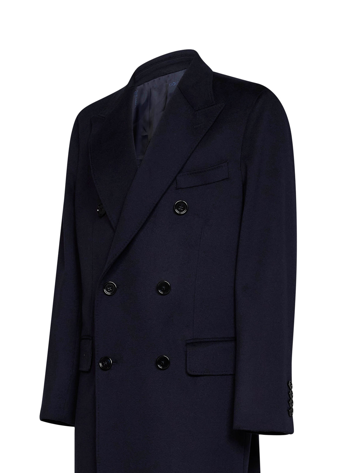 Midnight blue virgin wool long double-breasted coat