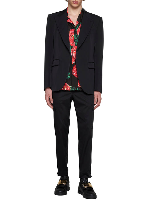 Black technical fabric Sicilia single-breasted blazer