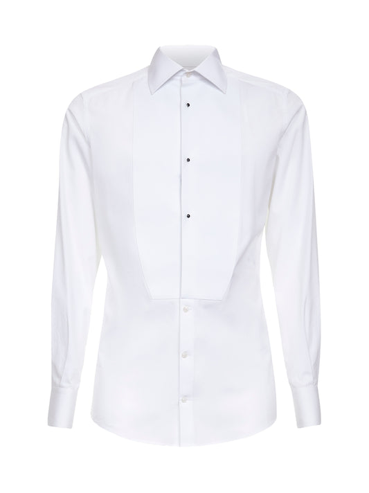 White cotton poplin Gold tuxedo shirt