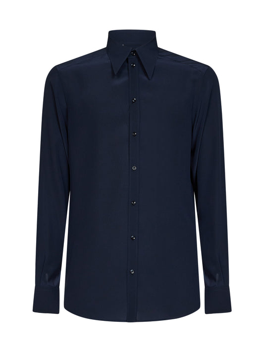 Dark blue silk crêpe de chine Martini shirt