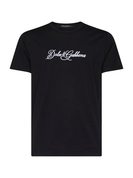 Black cotton jersey embroidered T-shirt