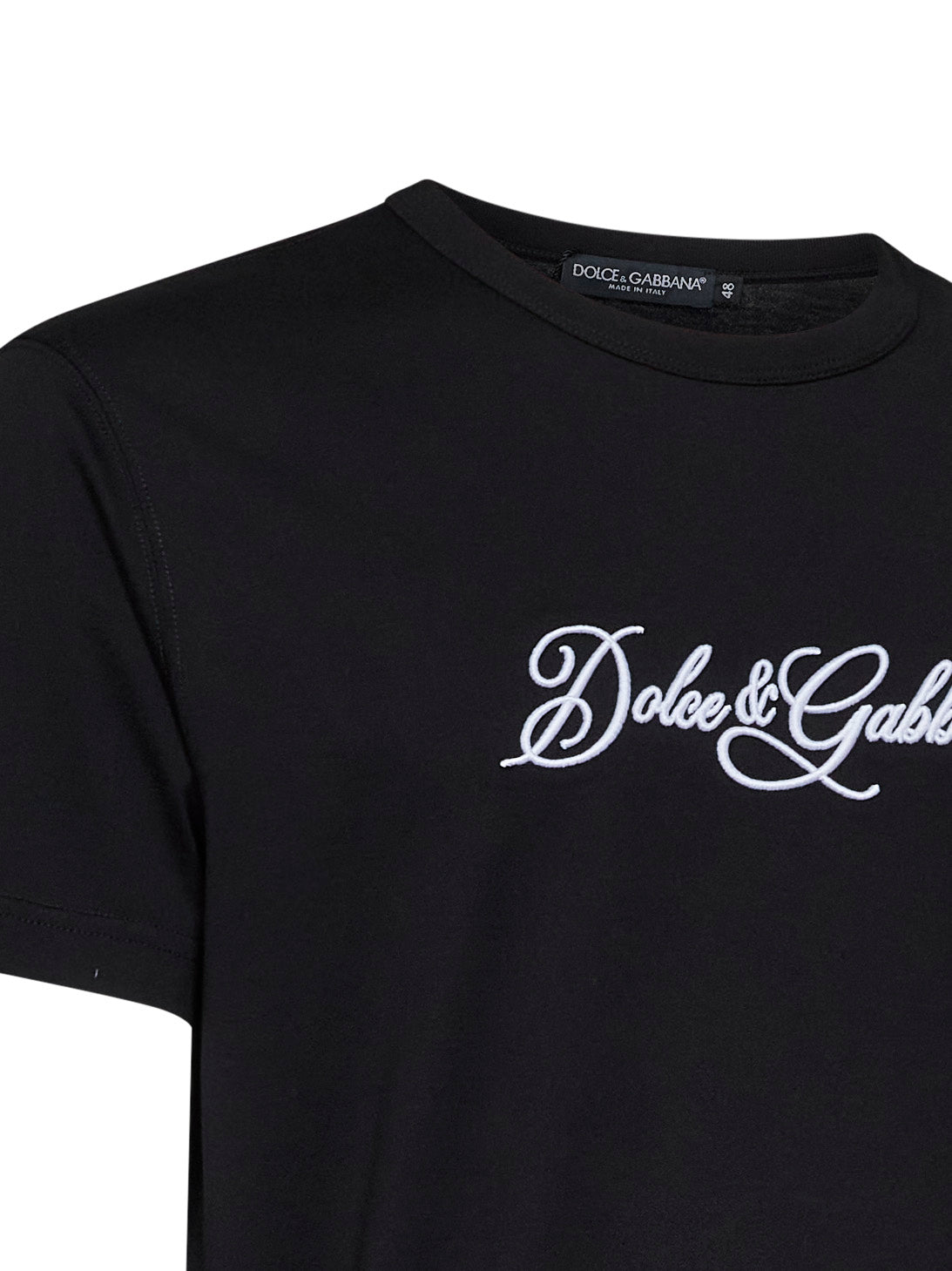Black cotton jersey embroidered T-shirt