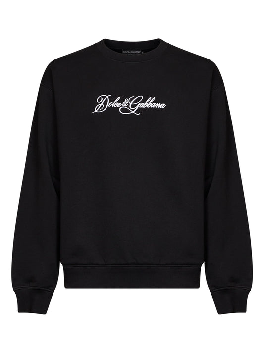 Black cotton embroidered crewneck sweatshirt