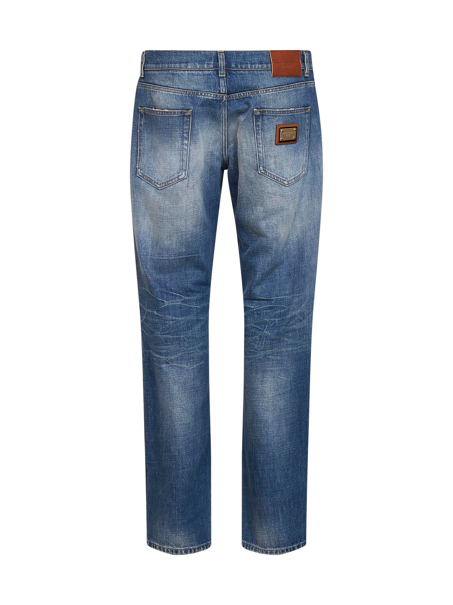 Light blue distressed cotton denim classic jeans