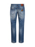 Light blue distressed cotton denim classic jeans
