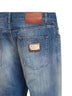 Light blue distressed cotton denim classic jeans