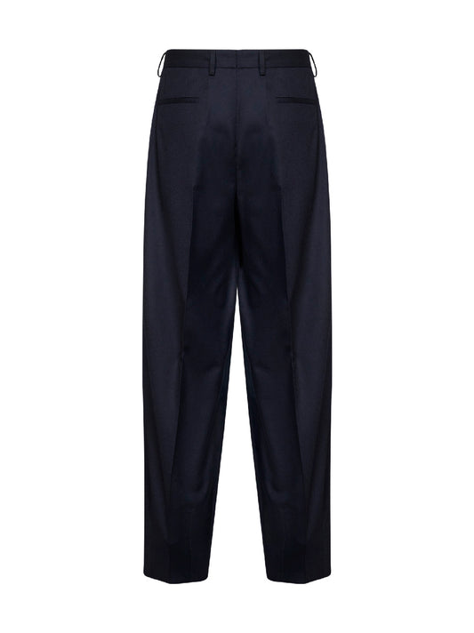 Dark blue stretch flannel tailored trousers