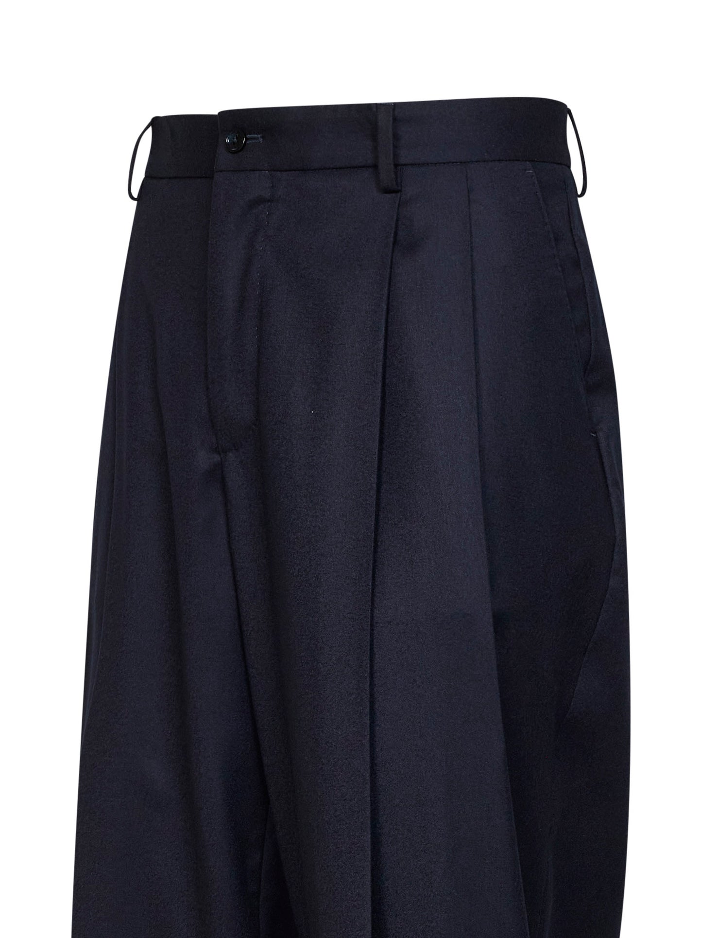 Dark blue stretch flannel tailored trousers