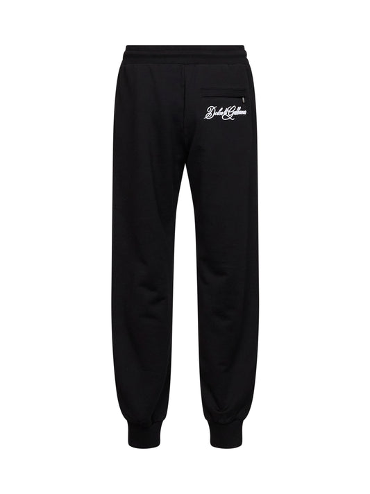 Pantaloni sportivi in felpa di cotone nero con ricamo