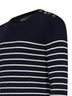 Blue and white virgin wool knit striped crewneck sweater