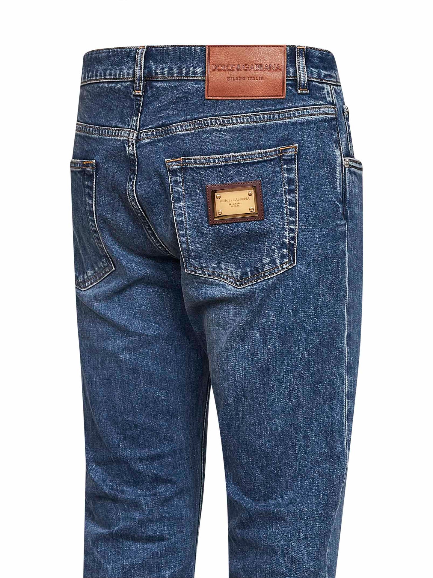 Jeans slim in denim di cotone stretch blu