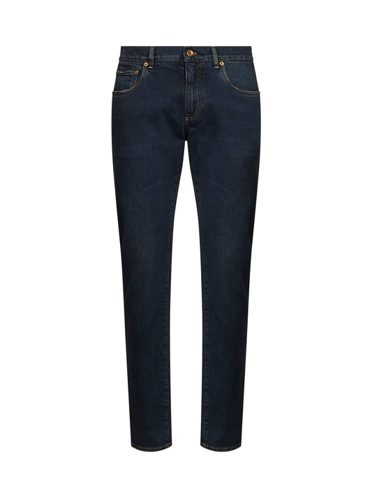 Jeans slim in denim di cotone stretch blu