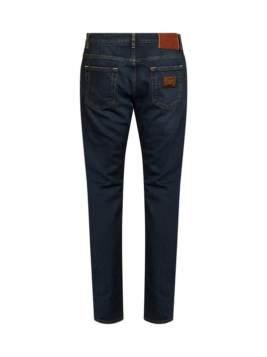 Jeans slim in denim di cotone stretch blu