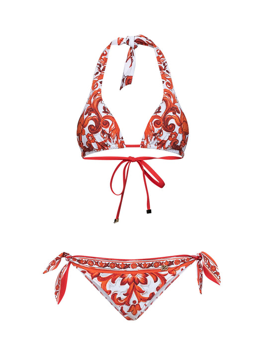 Bikini in lycra stampa Maiolica arancione