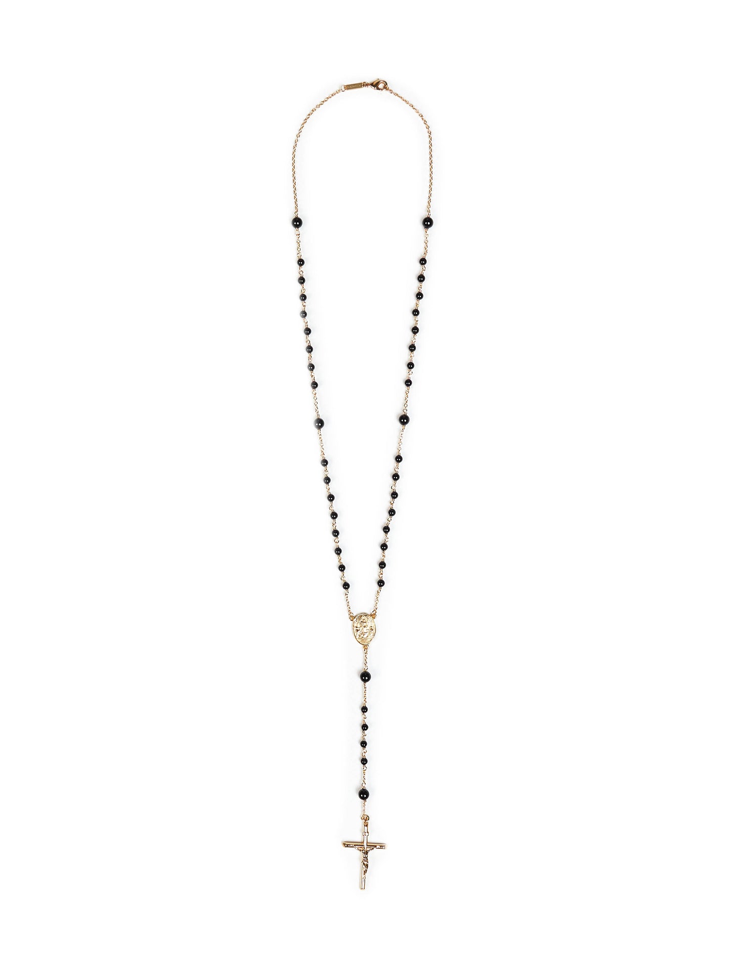 Gold metal rosary necklace with natural stones
