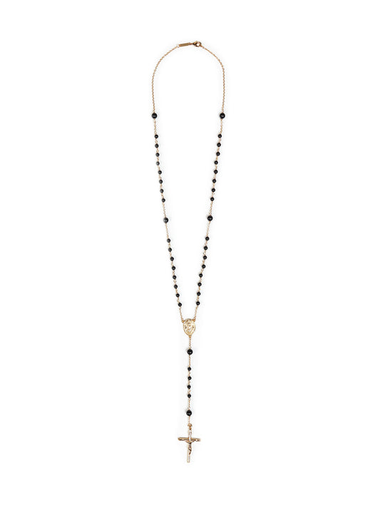 Gold metal rosary necklace with natural stones