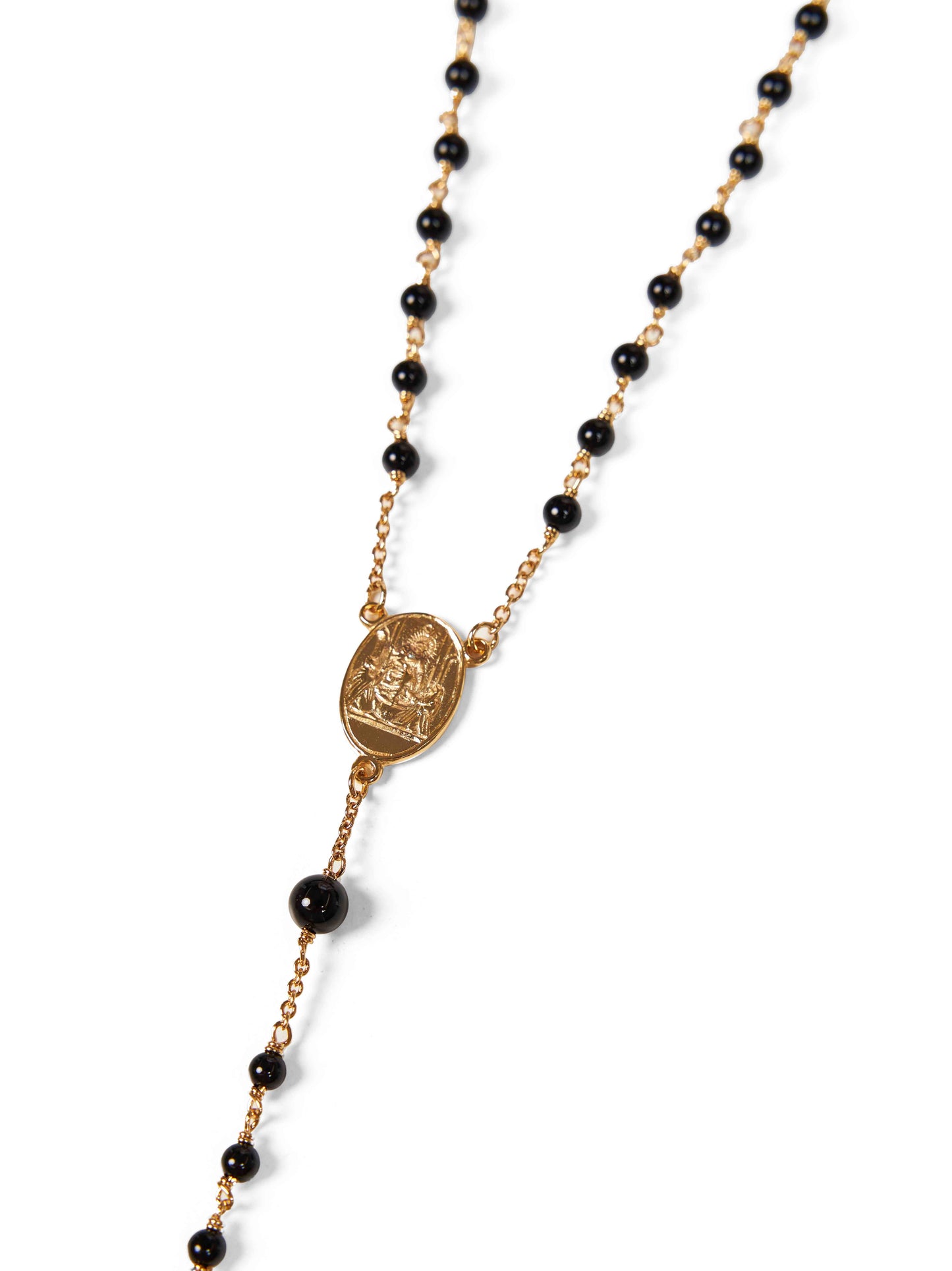 Gold metal rosary necklace with natural stones