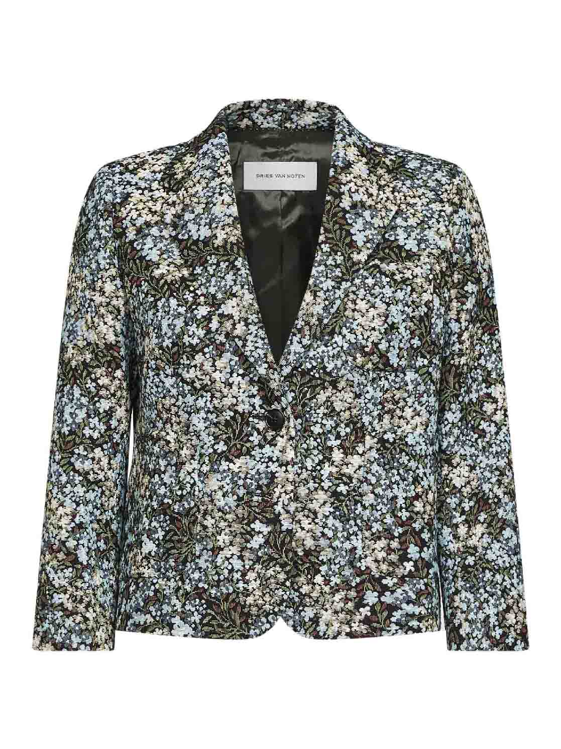 Sky blue floral jacquard cotton-blend Bamis blazer