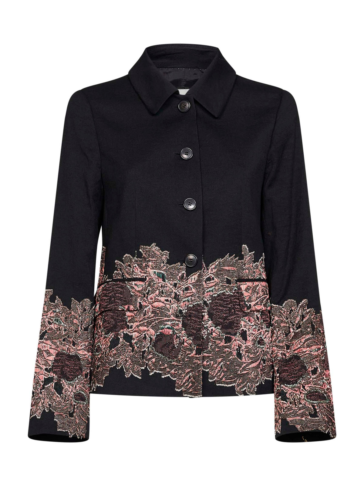 Black wool Bettsy jacket with floral jacquard embroidery