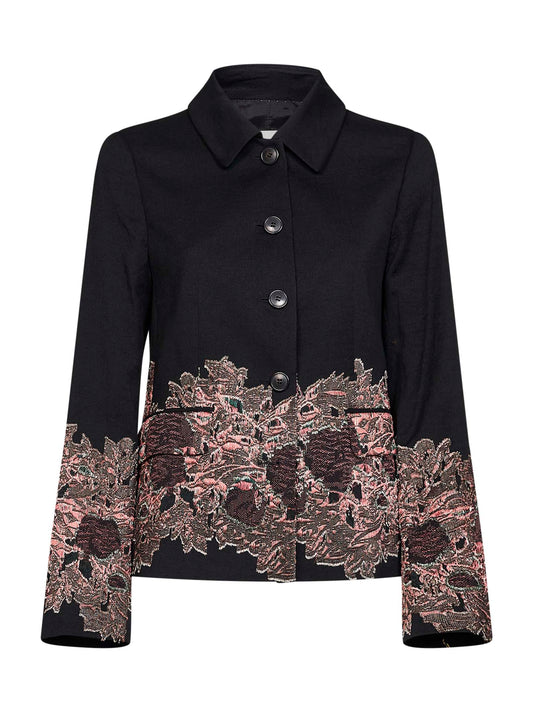 Black wool Bettsy jacket with floral jacquard embroidery
