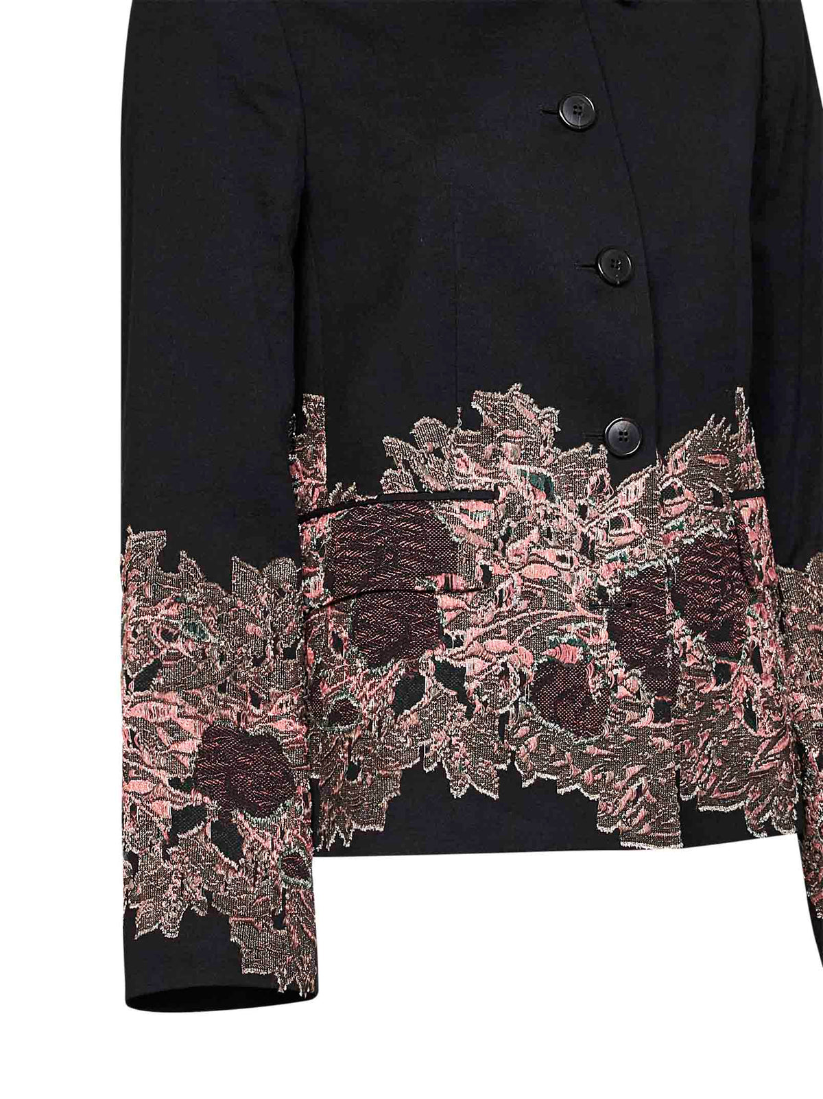 Black wool Bettsy jacket with floral jacquard embroidery
