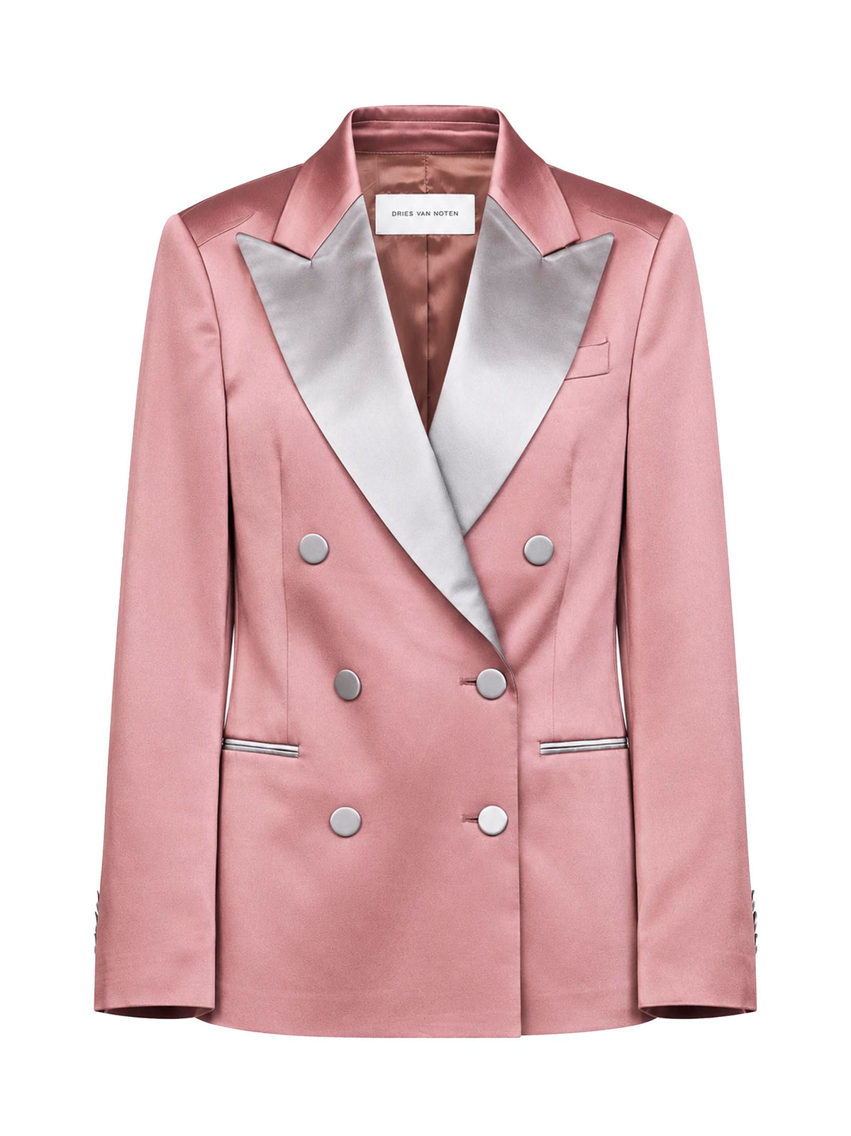 Old rose fluid crêpe satin double-breasted tuxedo blazer