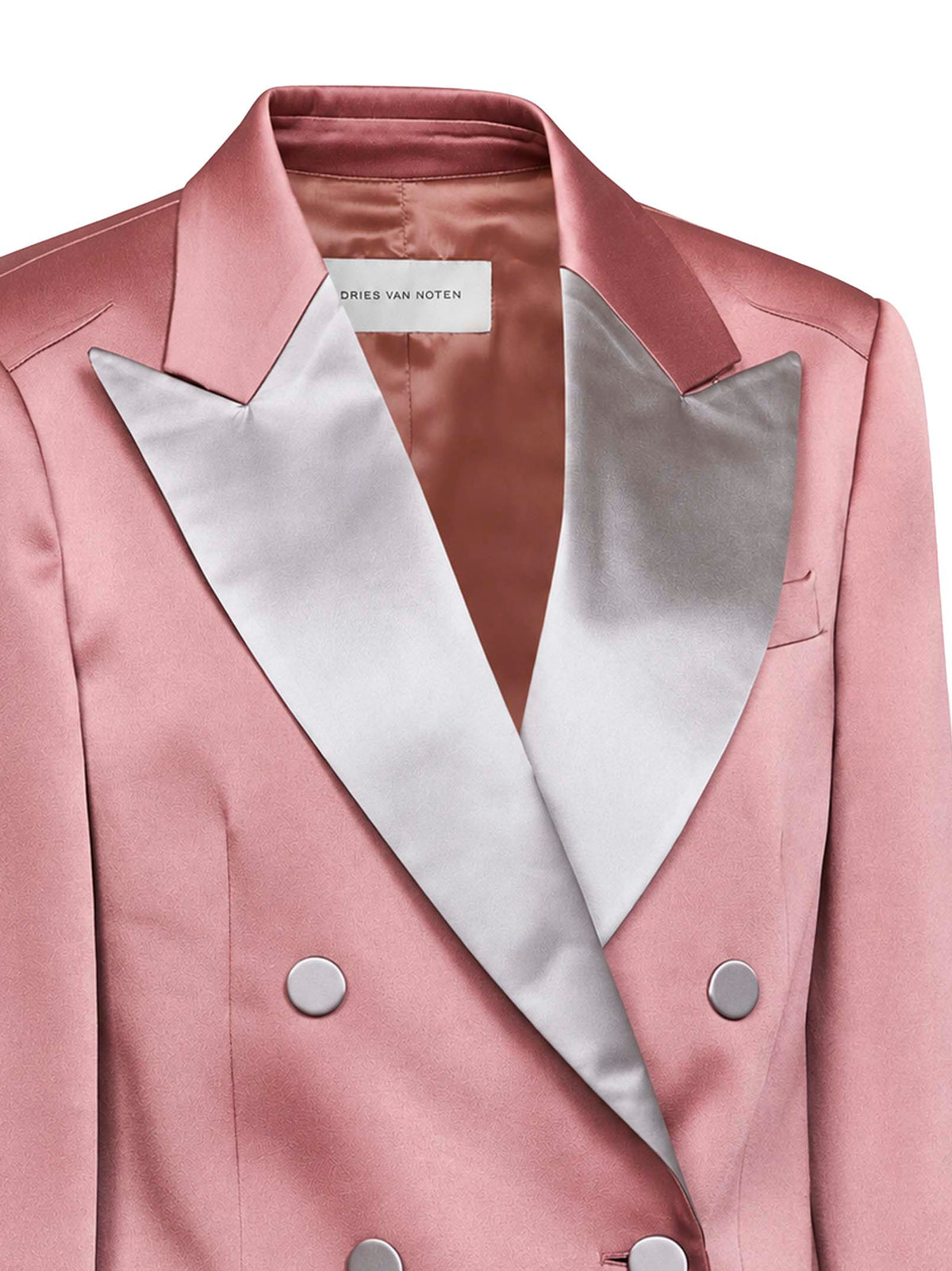 Old rose fluid crêpe satin double-breasted tuxedo blazer