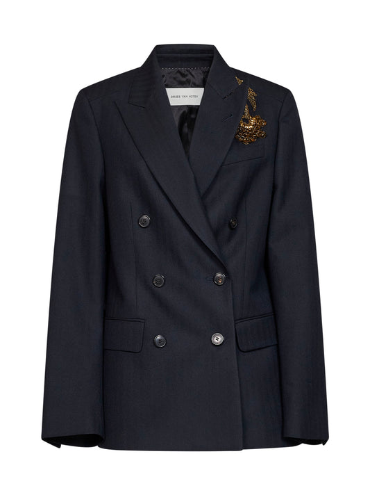 Navy blue chevron wool Barrysta embroidered blazer