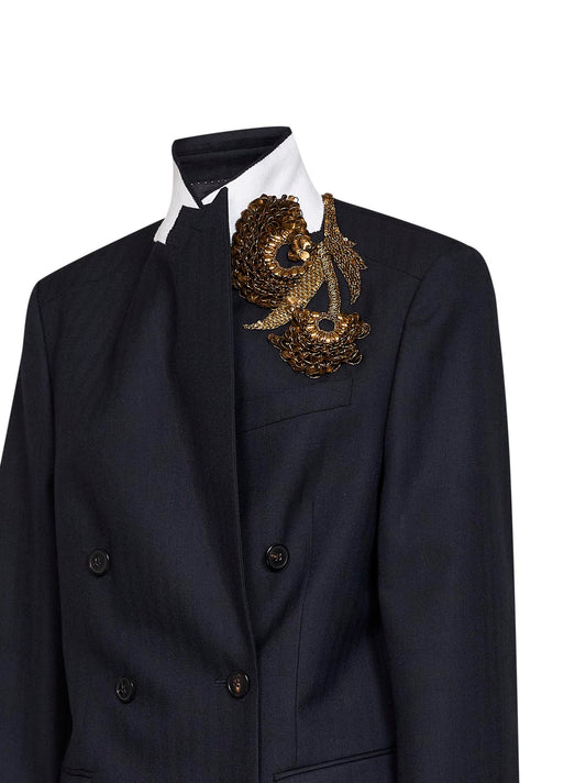 Navy blue chevron wool Barrysta embroidered blazer