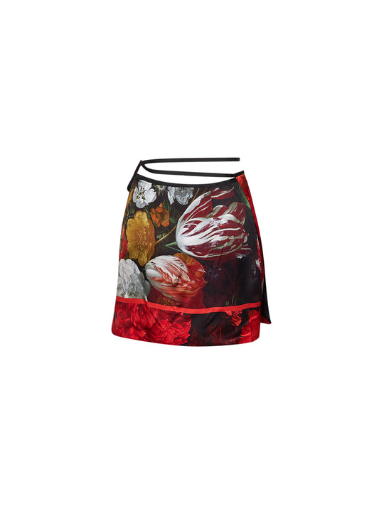 Flemish Painting-print viscose wrap mini skirt
