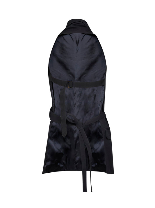 Top a gilet con schiena scoperta Geline in twill di lana nero