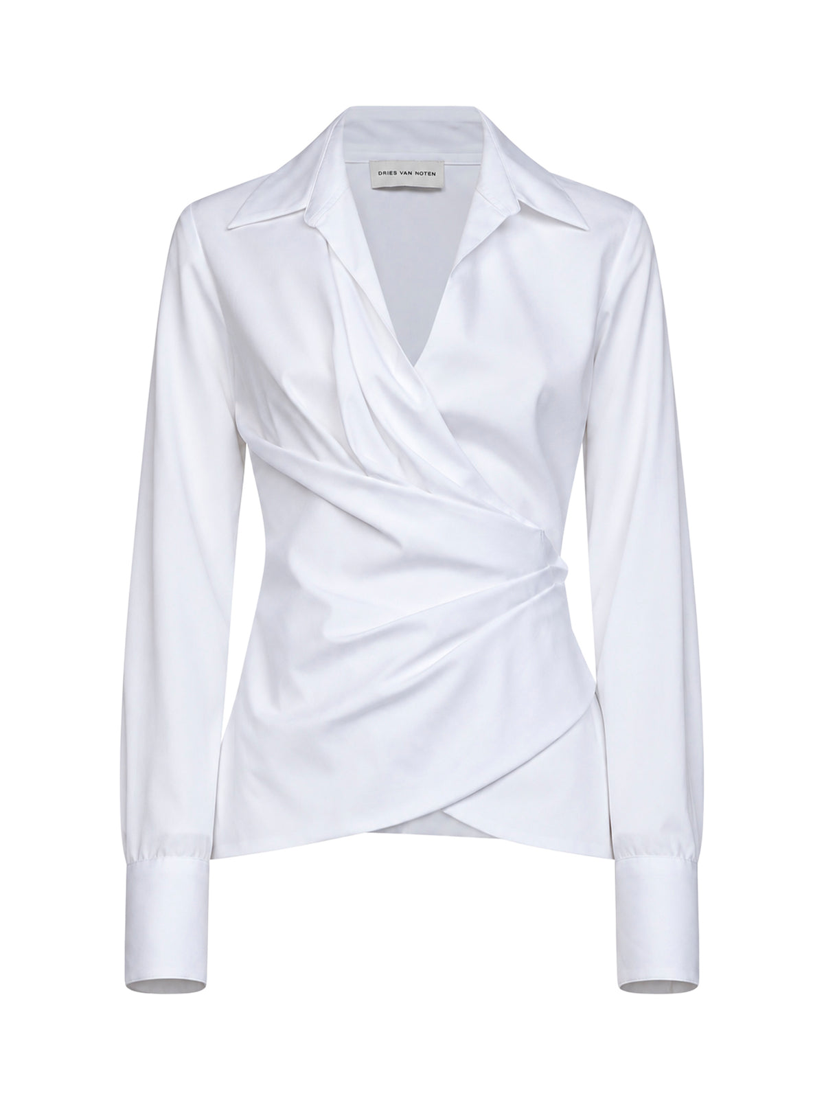 White cotton poplin wrap shirt