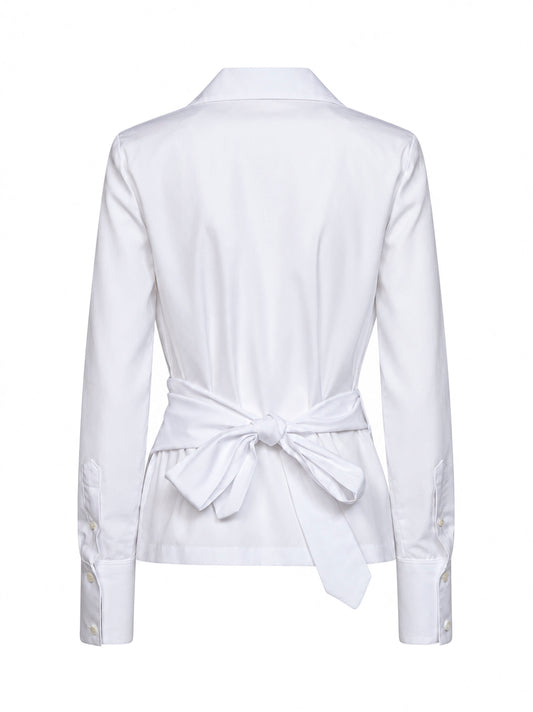 White cotton poplin wrap shirt