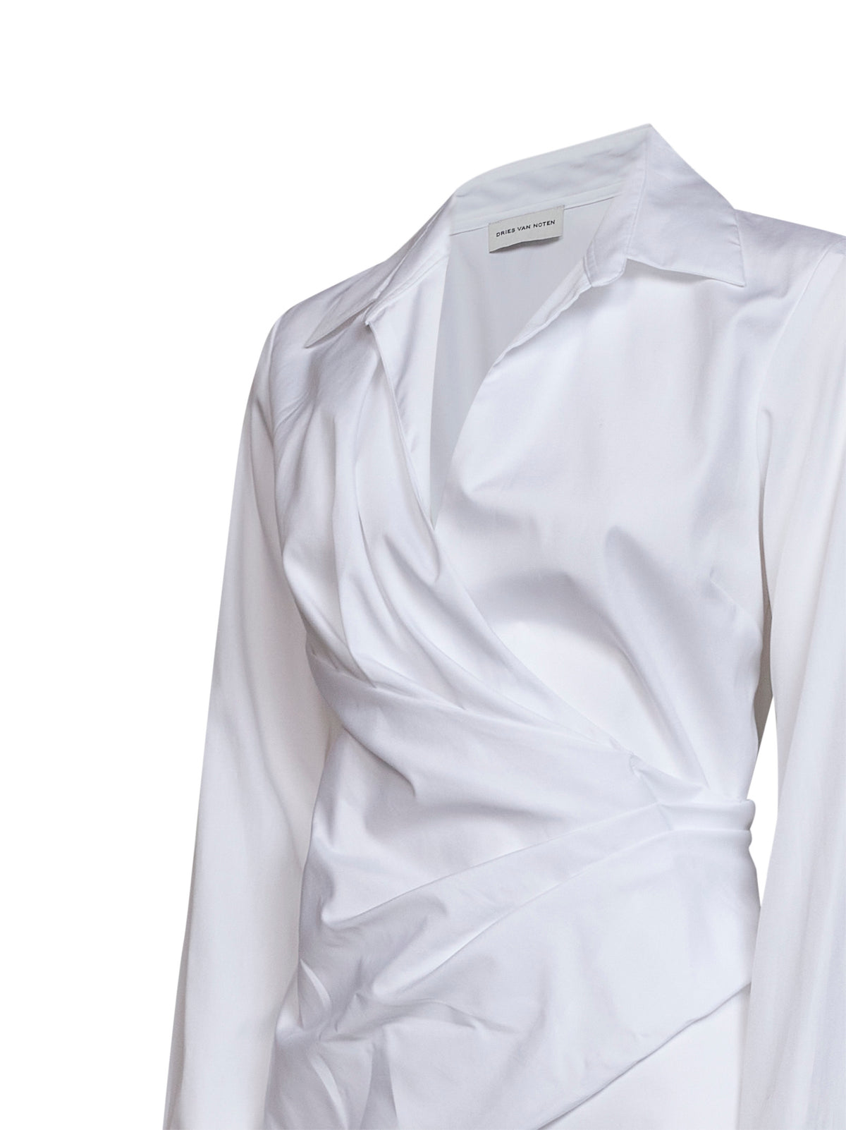 White cotton poplin wrap shirt
