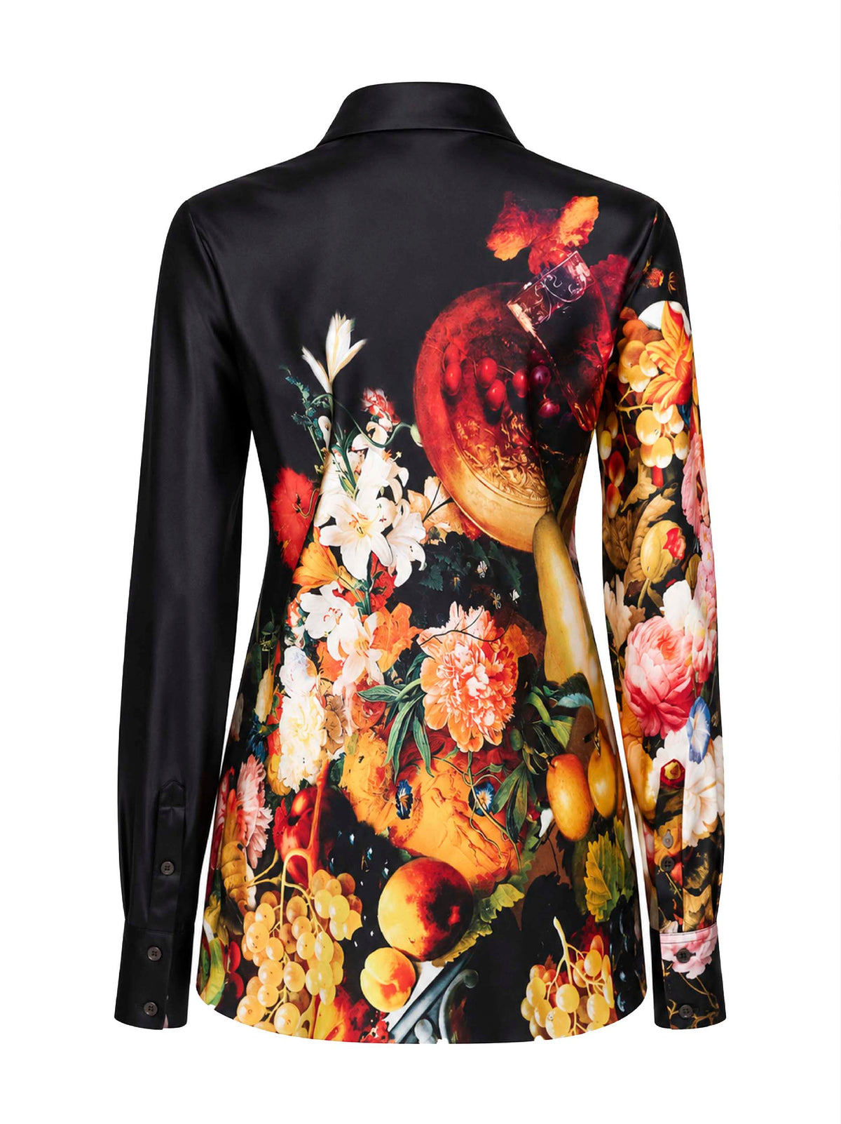 Black Flemish Painting-print silk Calima shirt