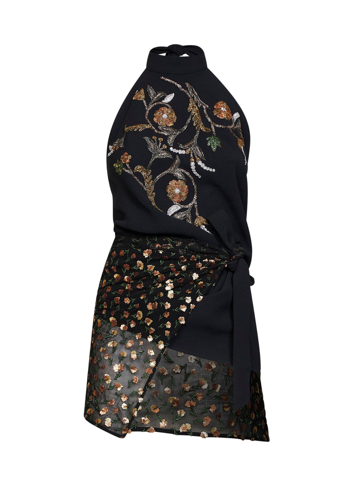 Black Carfys embroidered asymmetric wrap top