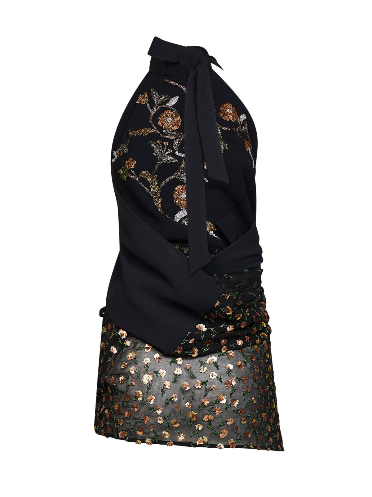 Black Carfys embroidered asymmetric wrap top