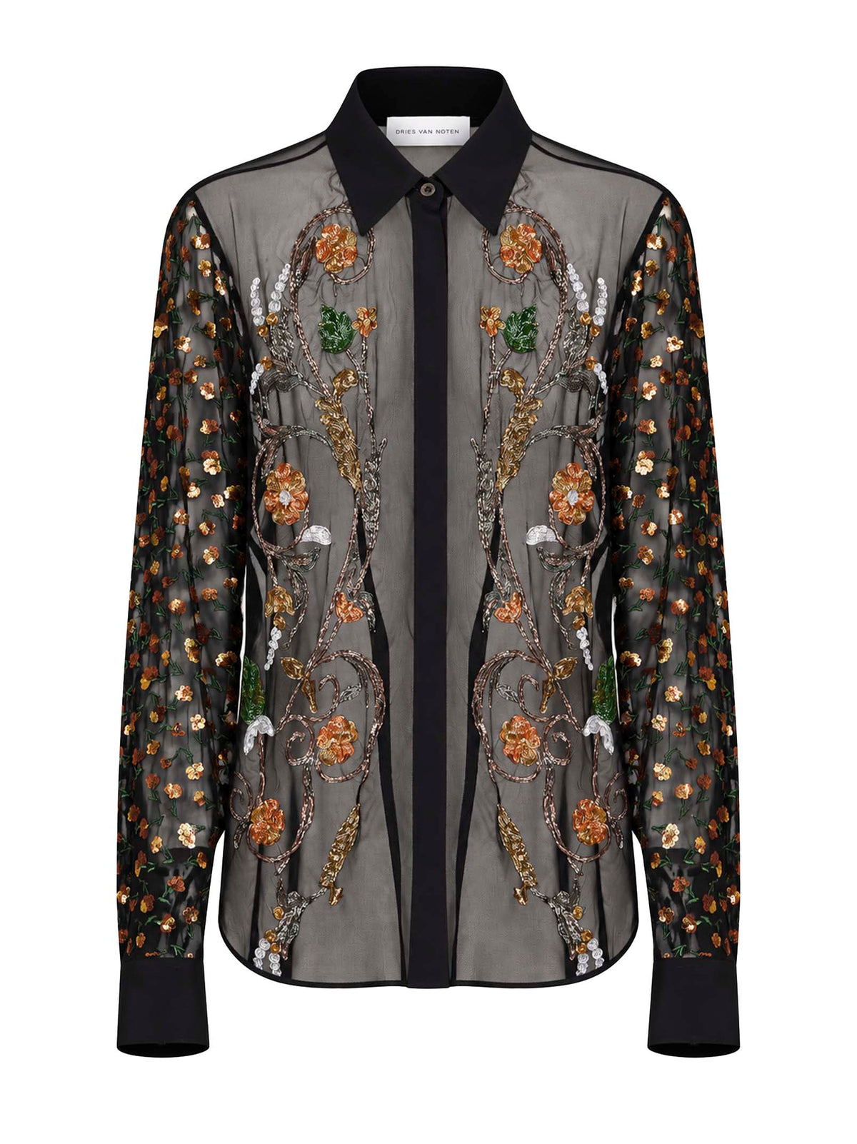 Camicia ricamata Chowy in chiffon nero