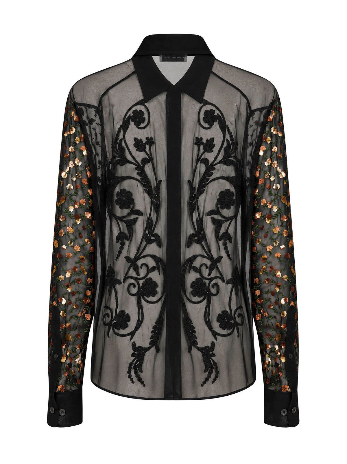 Camicia ricamata Chowy in chiffon nero