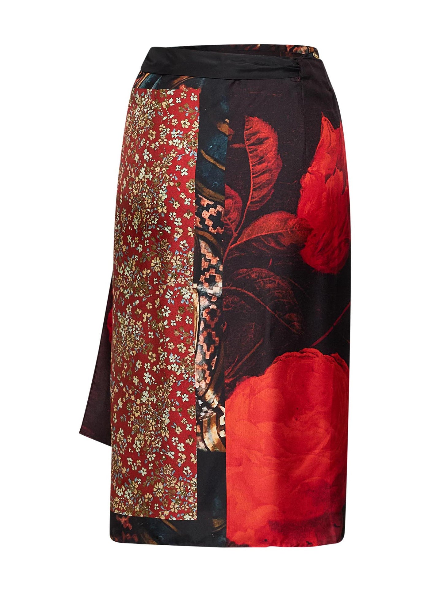 Flemish Painting-print silk Scarfy scarf-style midi skirt