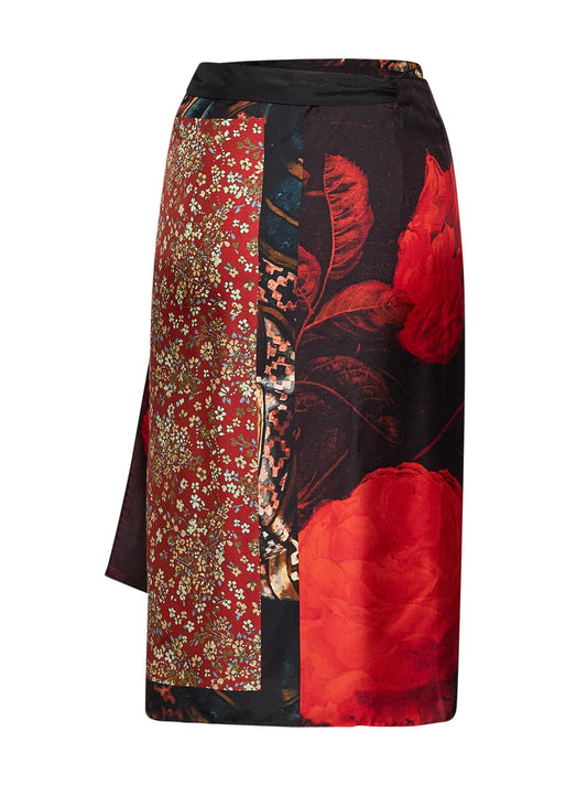 Flemish Painting-print silk Scarfy scarf-style midi skirt