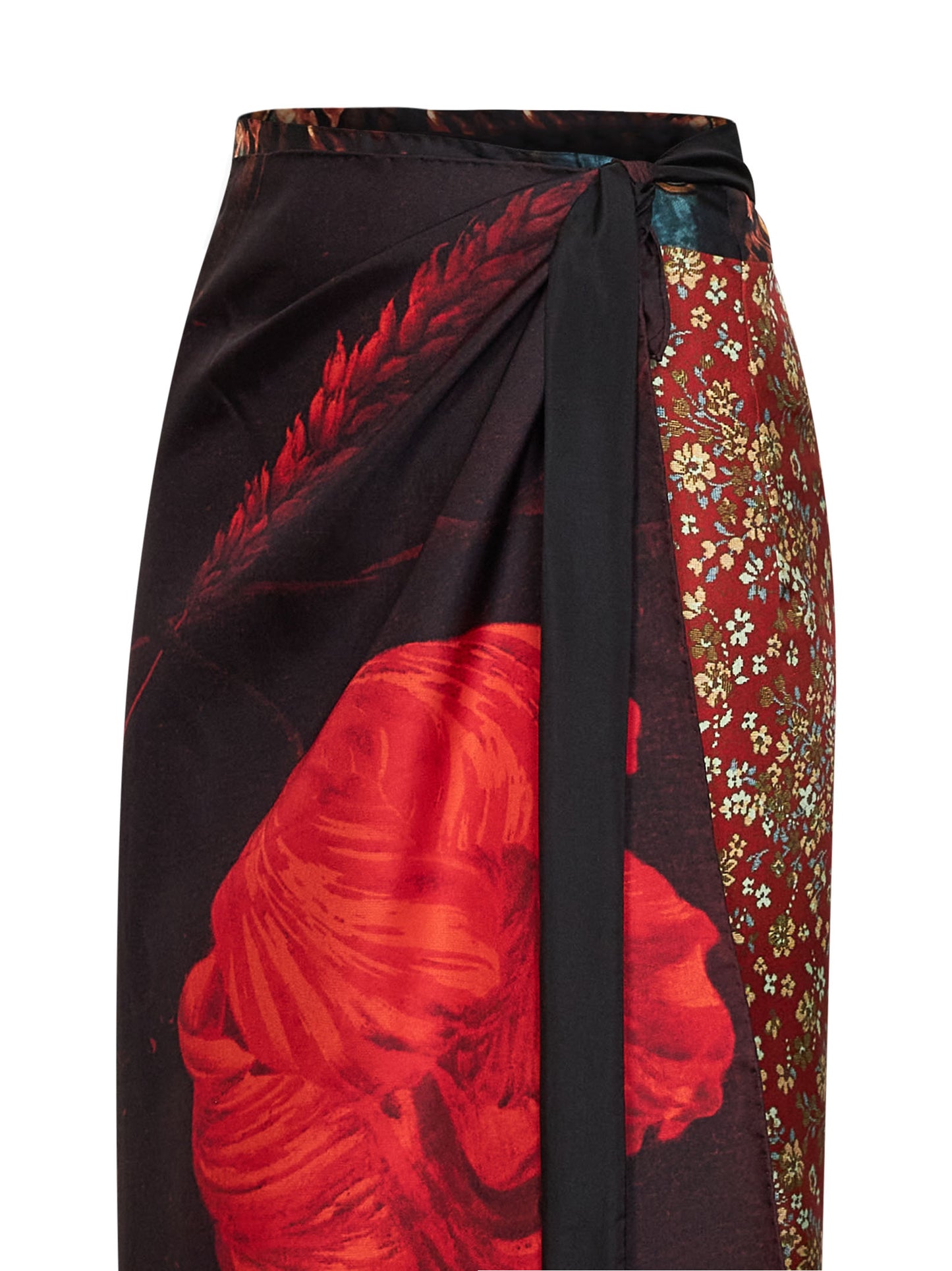 Flemish Painting-print silk Scarfy scarf-style midi skirt