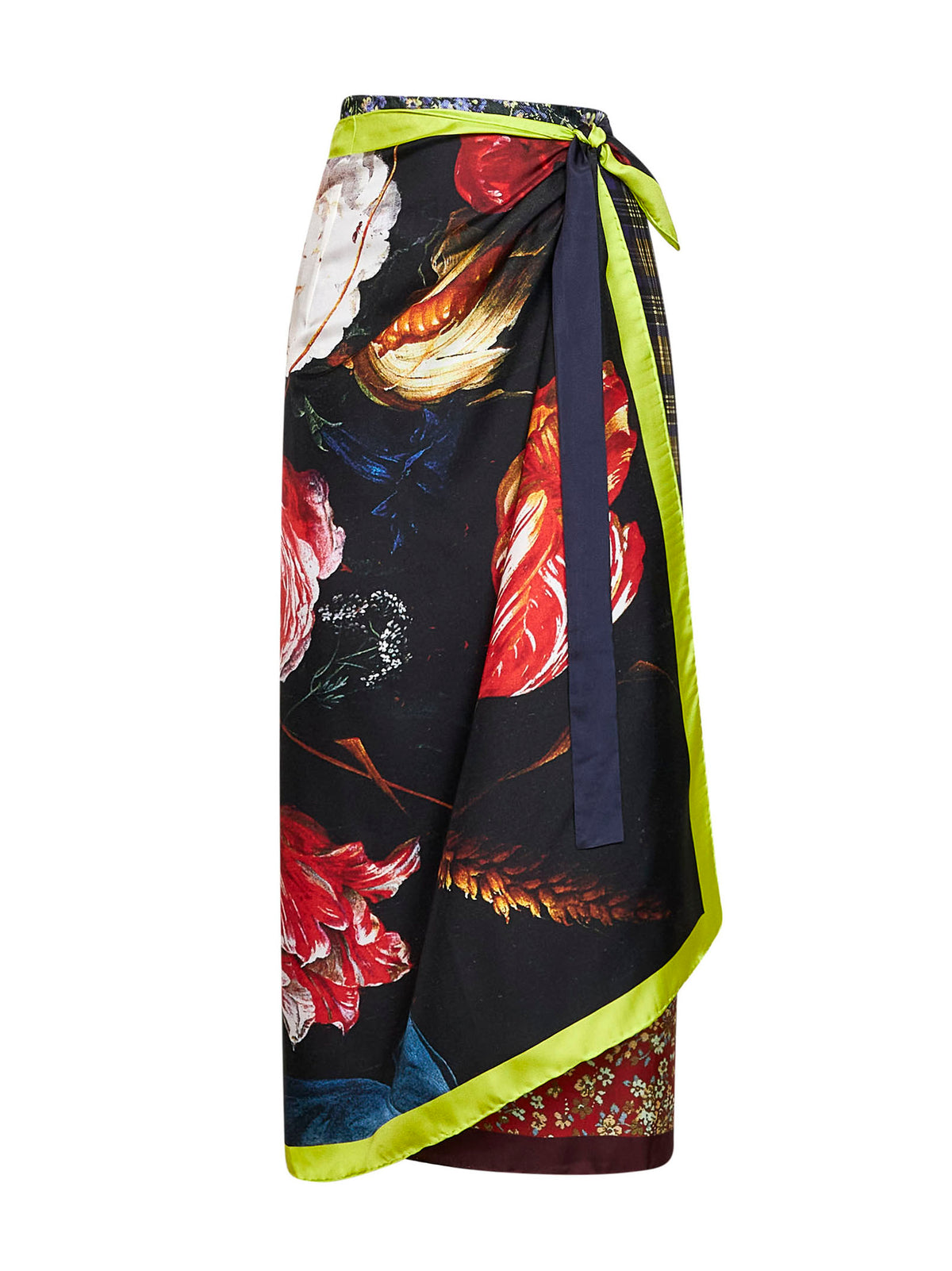Gonna midi a foulard Scarfy in seta con stampe d'archivio a contrasto