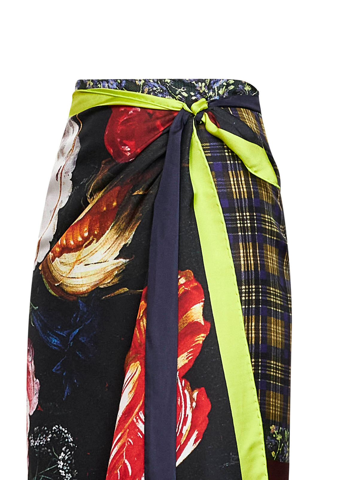 Gonna midi a foulard Scarfy in seta con stampe d'archivio a contrasto